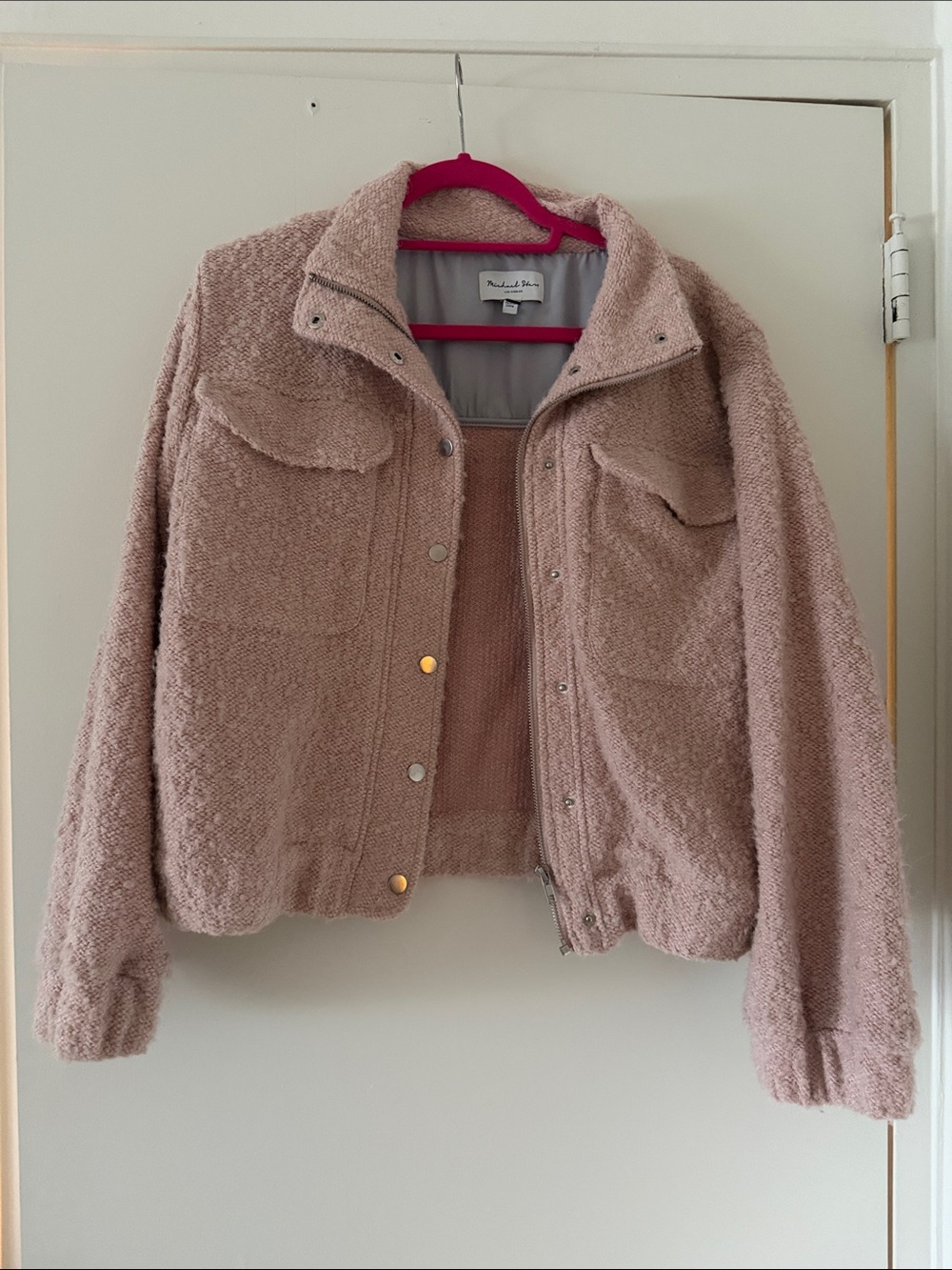 Michael Stars Dusty Rose Teddy Bouclé Snap-Front Jacket